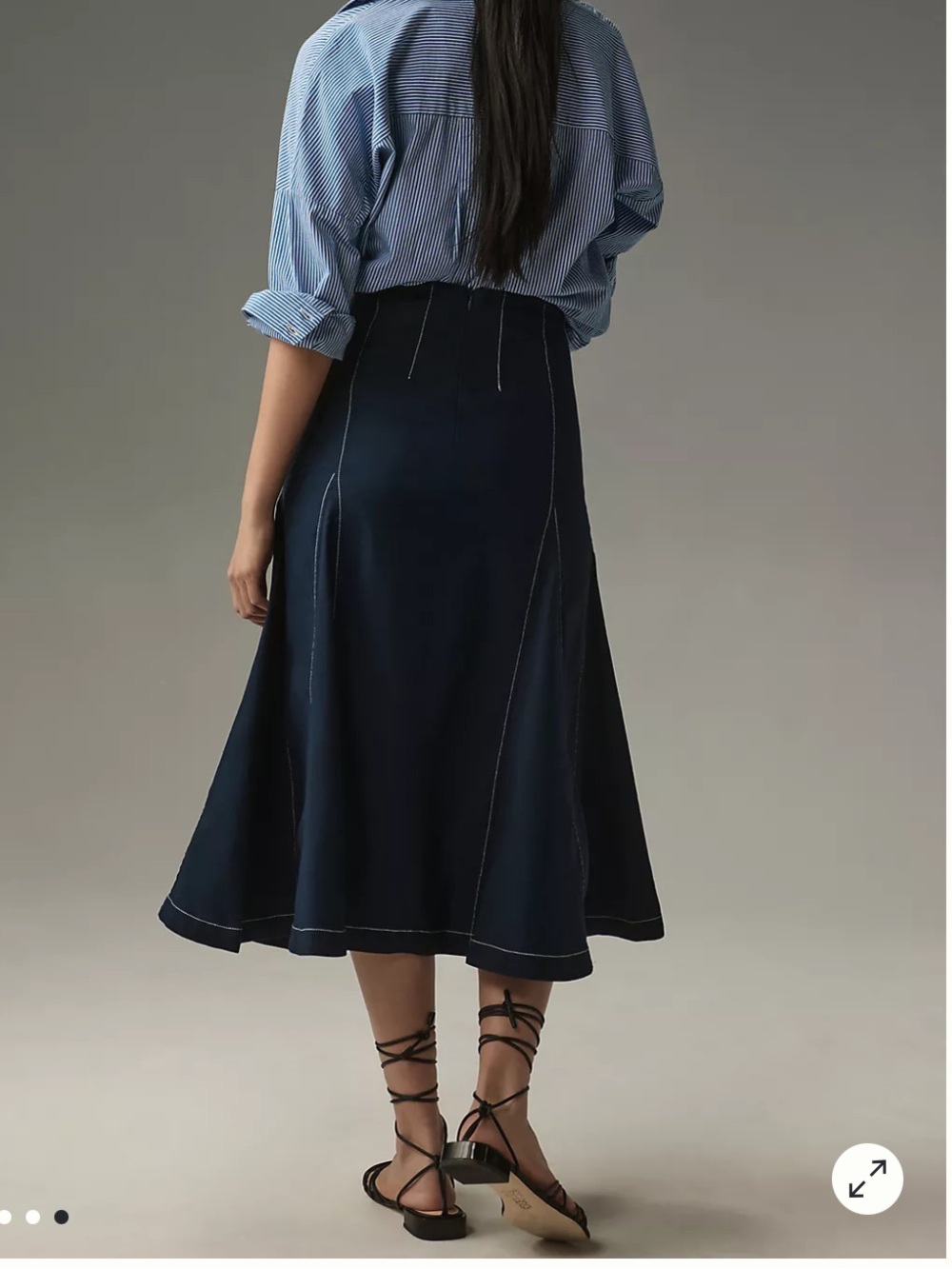 Maeve Seamed A-Line Midi Skirt LARGE navy blue ANTHROPOLOGIE - Picture 6 of 8